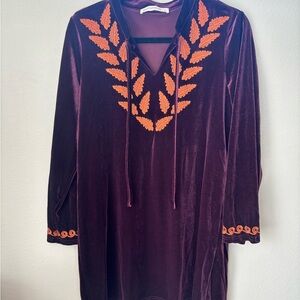 Rusttydustty Velvet Tunic Dress Large | Boho Embroidered‎ Fall